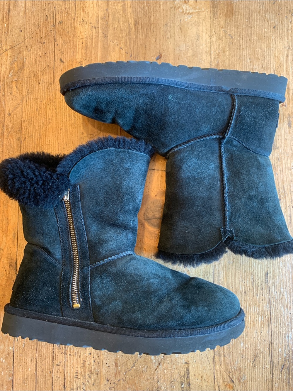 UGG Black Suede Short Shearling Boots